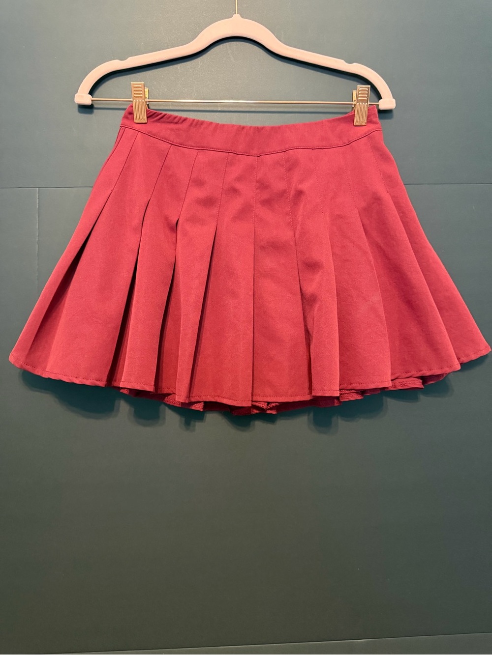SHEIN Maroon Pleated Skater Mini Skirt with Built in Shorts
